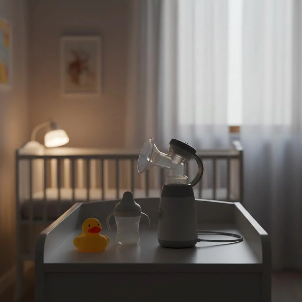 Mother using a hand pump breast pump